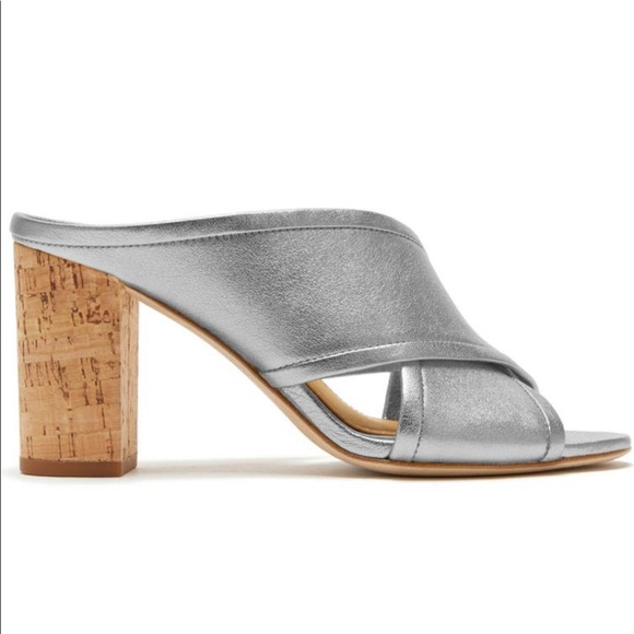 NWT Etienne Aigner Lido Cork Mettalic Leather block Heel Sandal, Brand N…
